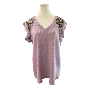 Heimish USA Lilac Waffle Knit Ruffle Sleeve Top 1X